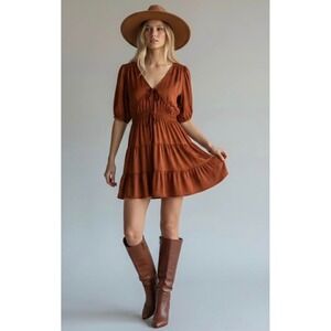 GAP Copper Tiered Medium Short Sleeve Mini Dress Boho Festival